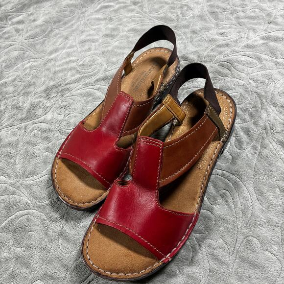 Naturalizer Sandals Womens 6 Red Brown Slingback Leather Western Summer Y2K - Picture 2 of 8